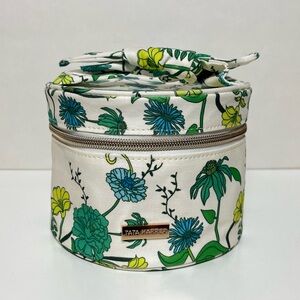 NEW Tata Harper Toiletry Cosmetic Bag Case Fabric Green Flowers Retro Knot Luxe